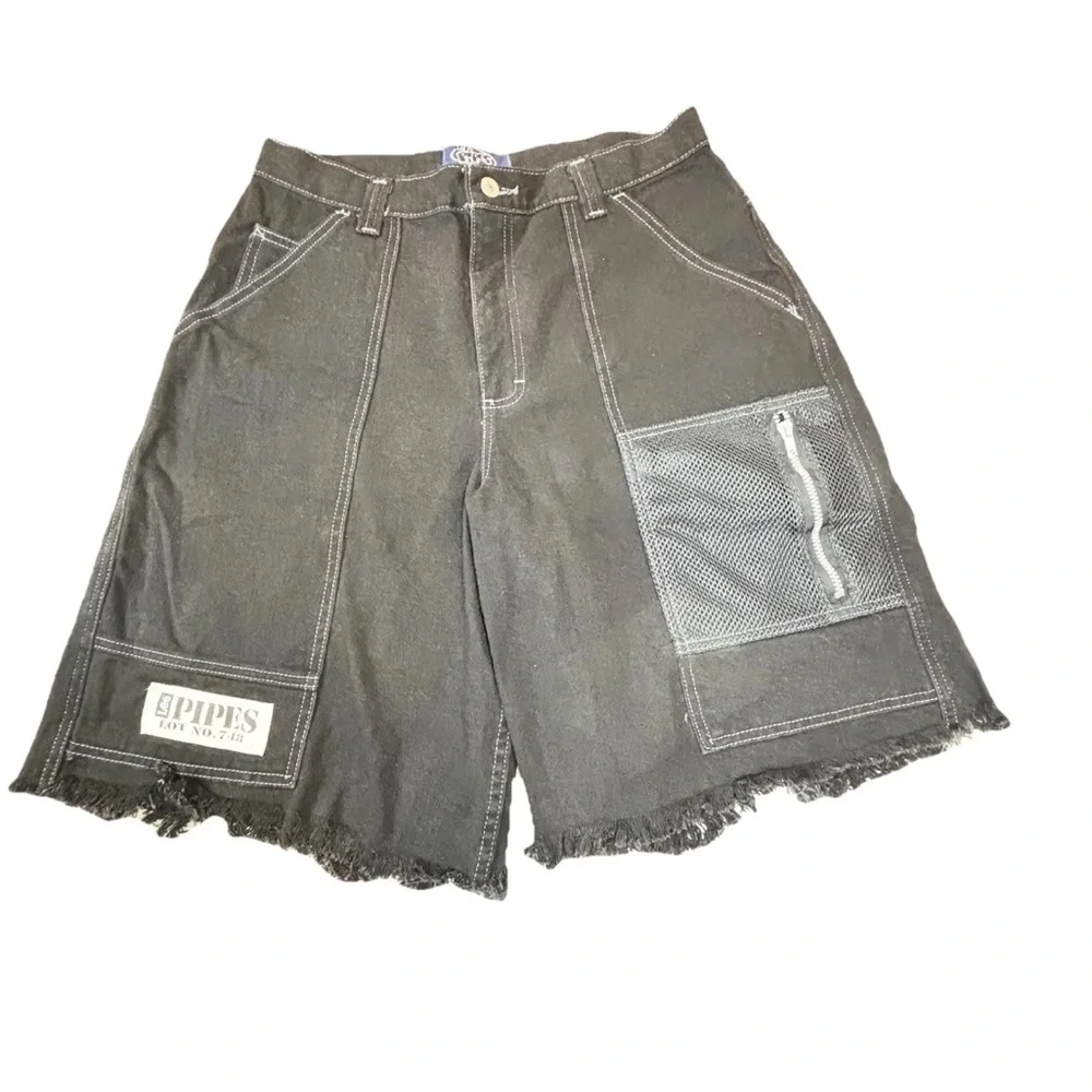 Vintage‎ Y2k Lee Pipes Jean Shorts Baggy Denim Men’s 32 Black Skater Bmx